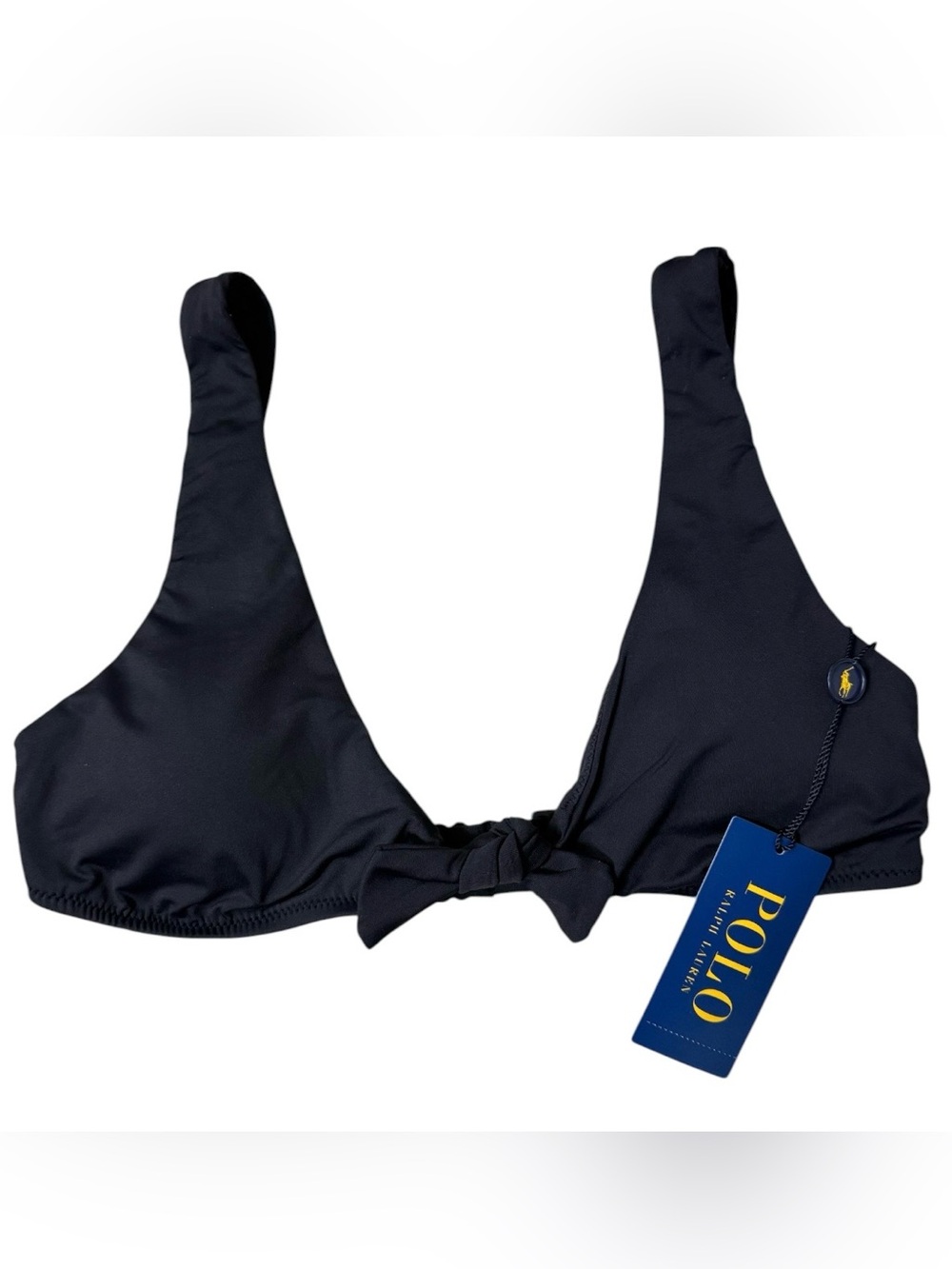 NWT Polo Ralph Lauren black bikini top swim separate pads lined tie front M